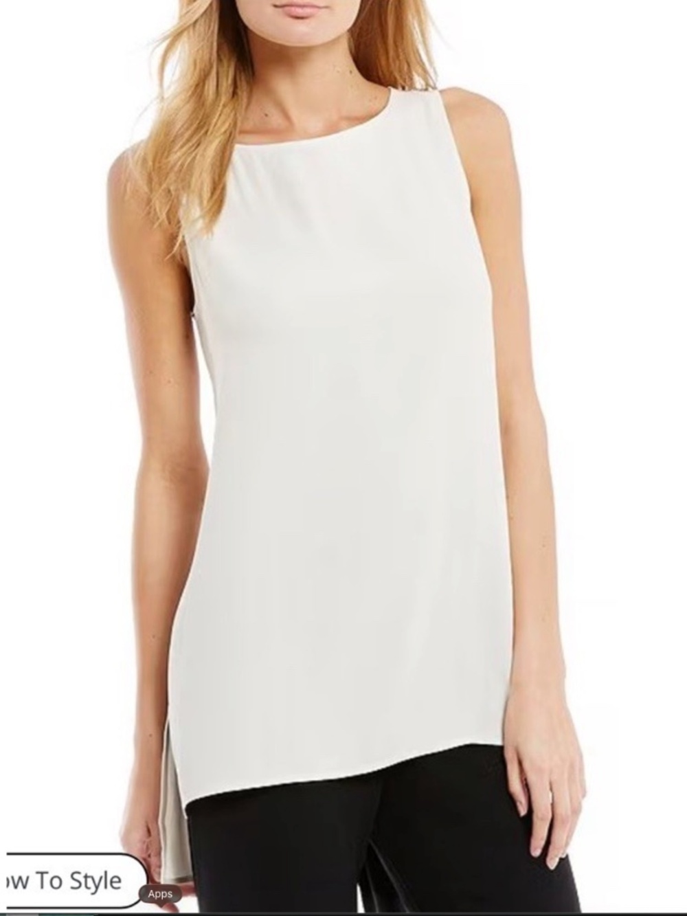 Eileen Fisher 100% Silk Georgette Crepe Ballet Neck Long Tank Women's Petite Med